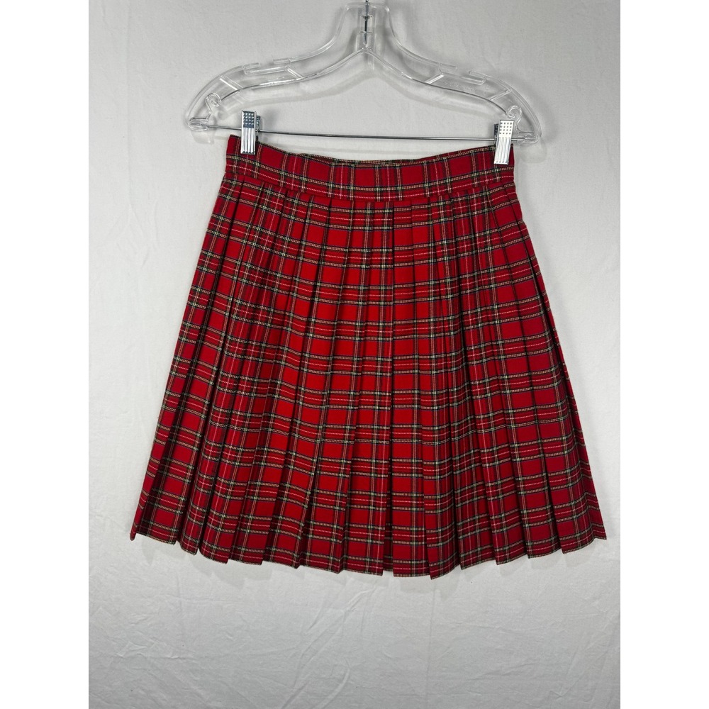 Vintage Michele Red Tartan Plaid Pleated Small Mini Skirt 8 Made in USA Preppy - Picture 6 of 9